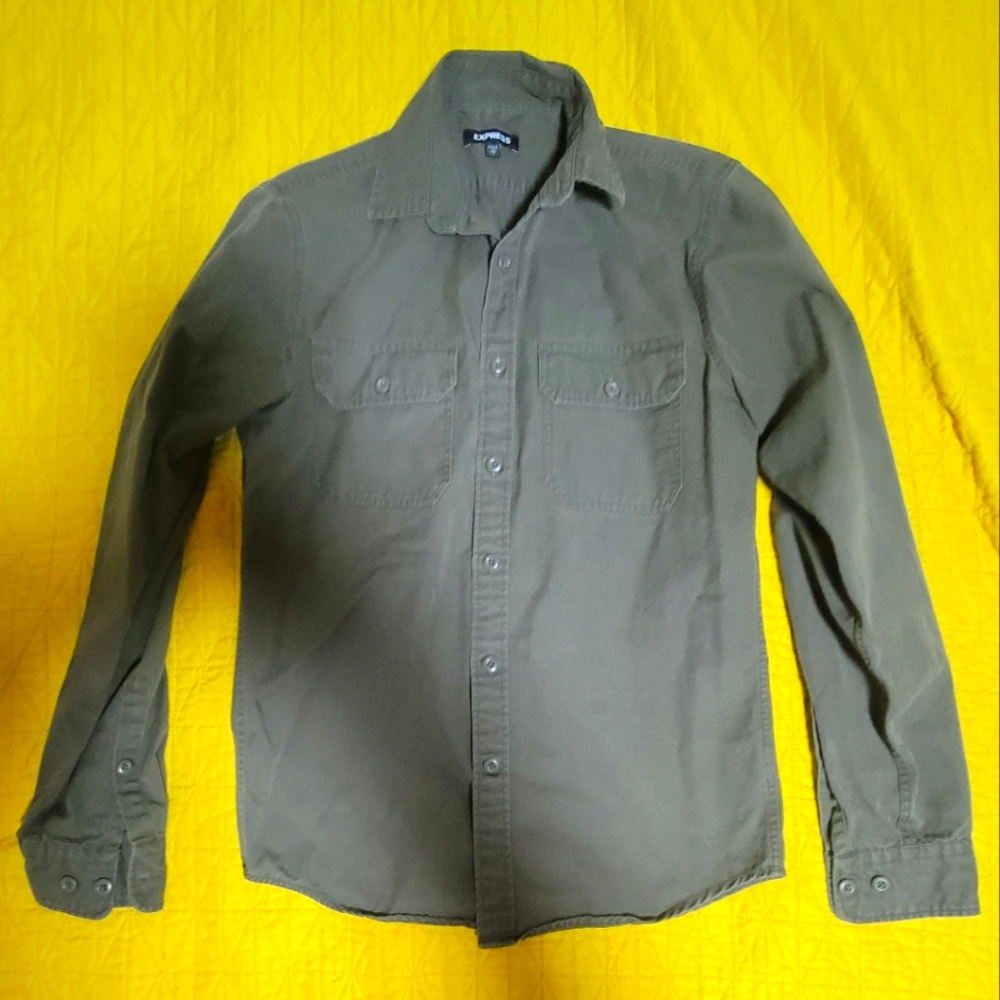 Men's Express Olive Green Button-Up Shirt